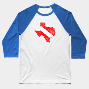 Vintage Dive Texas Scuba Diving State Map Dive Flag Distressed Baseball T-Shirt